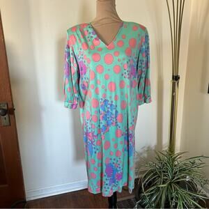Vintage AVERARDO BESSI Italian Floral Cotton Dress Midi XL 1990